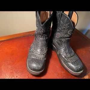 Fat baby boots with red rhinestone details